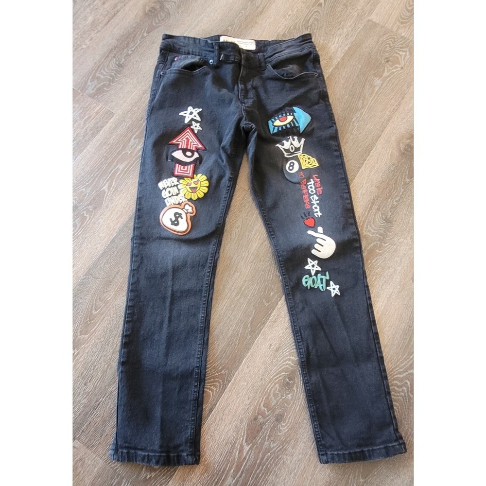 Spark Men Streetwear with Patches‎ Black Jeans size 18 #10